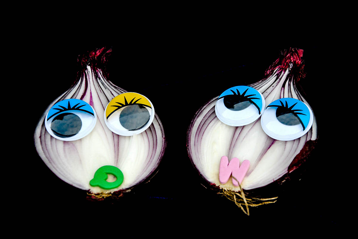 onions with googly eyes