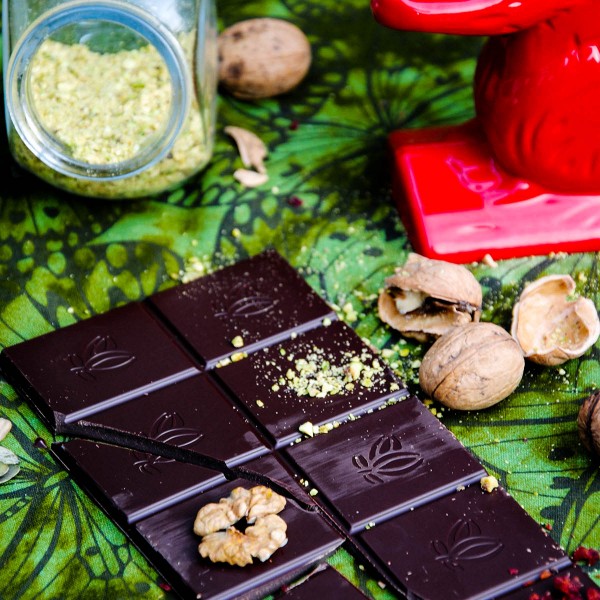 dark chocolate with cracked nuts