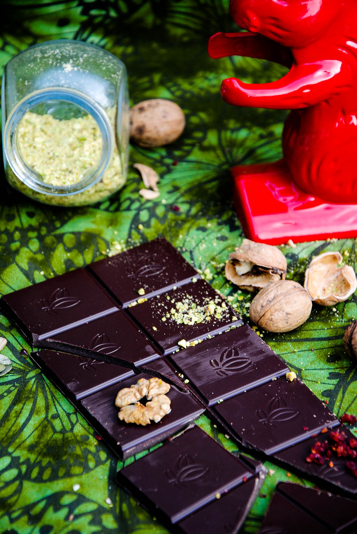 dark chocolate with cracked nuts