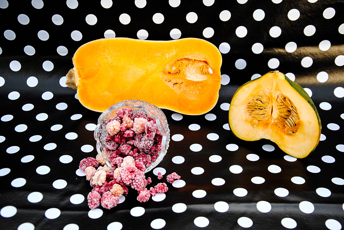 butternut squash and frozen raspberries