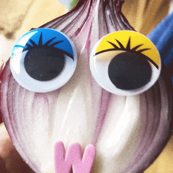 onion with googly eyes