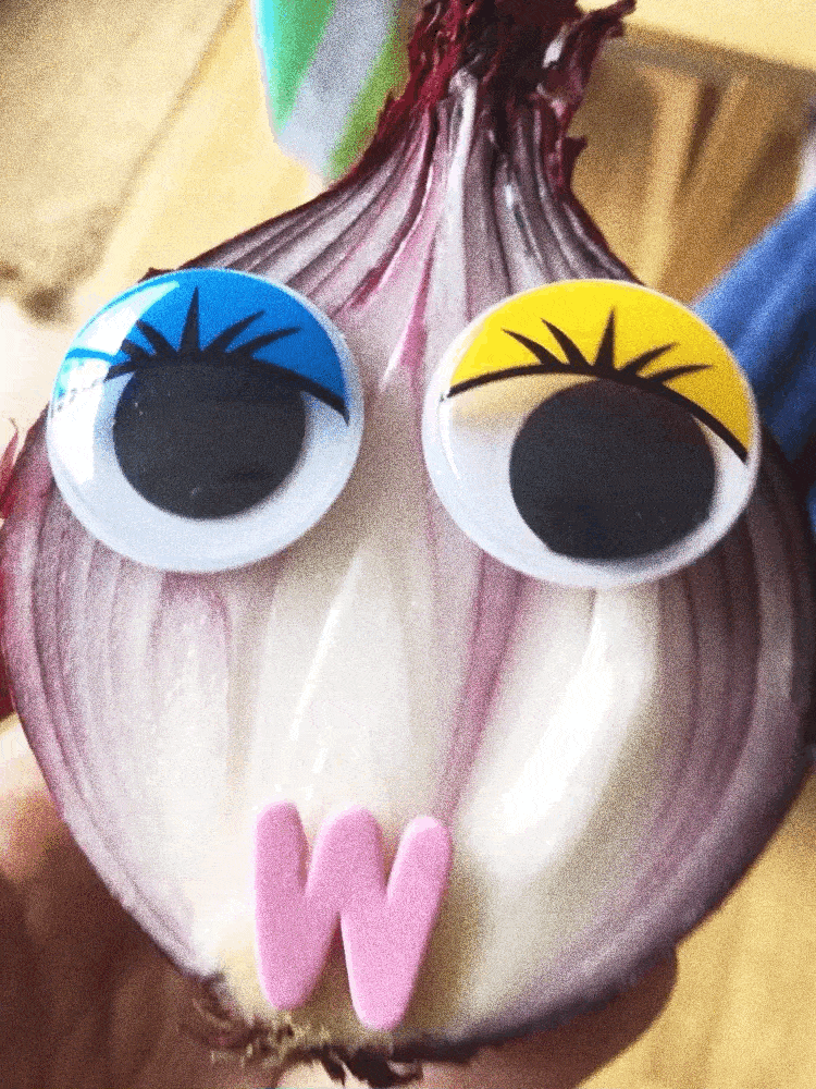 onion with googly eyes