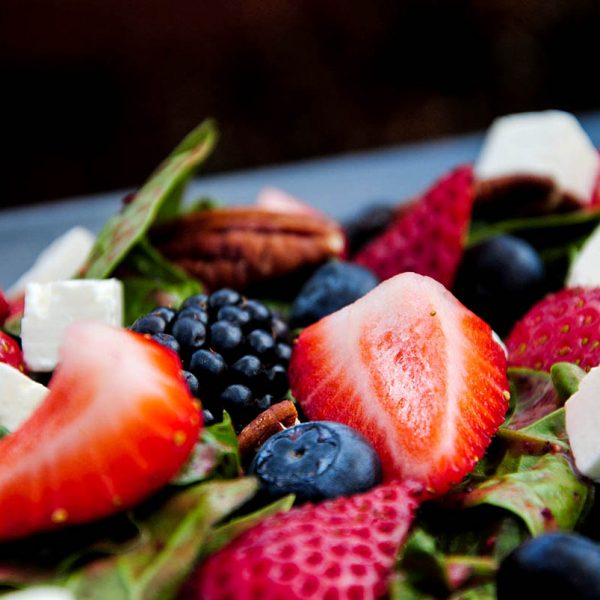 strawberry, blueberry, blackberry and spinach salad