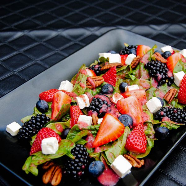 strawberry sauce feta and spinach salad