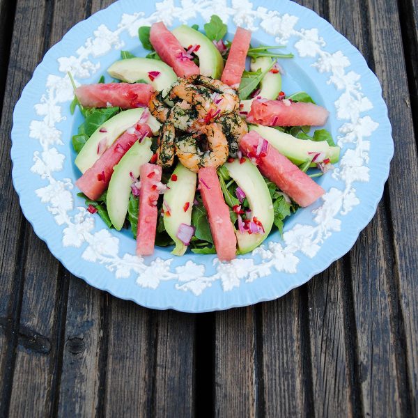 watermelon and prawn salad dish
