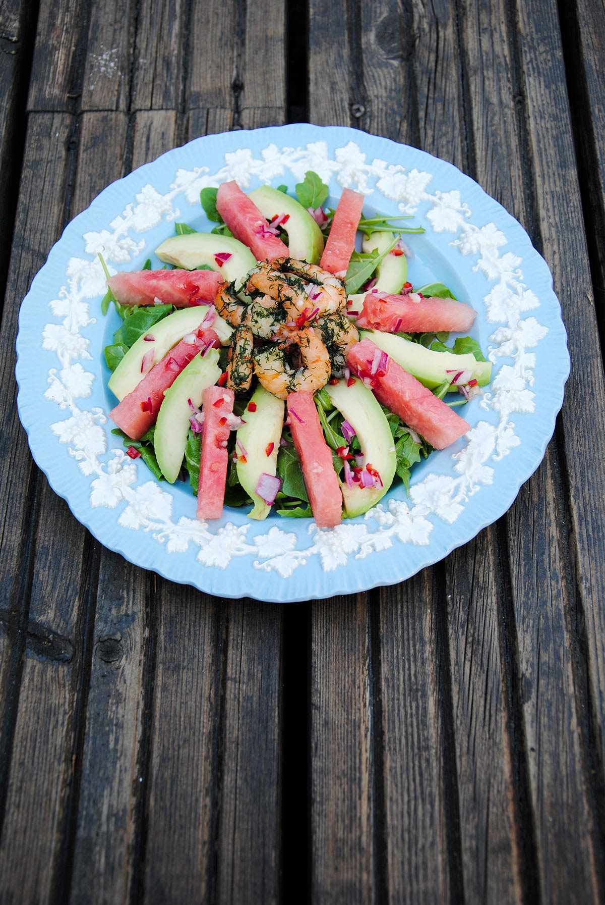 watermelon and prawn salad dish