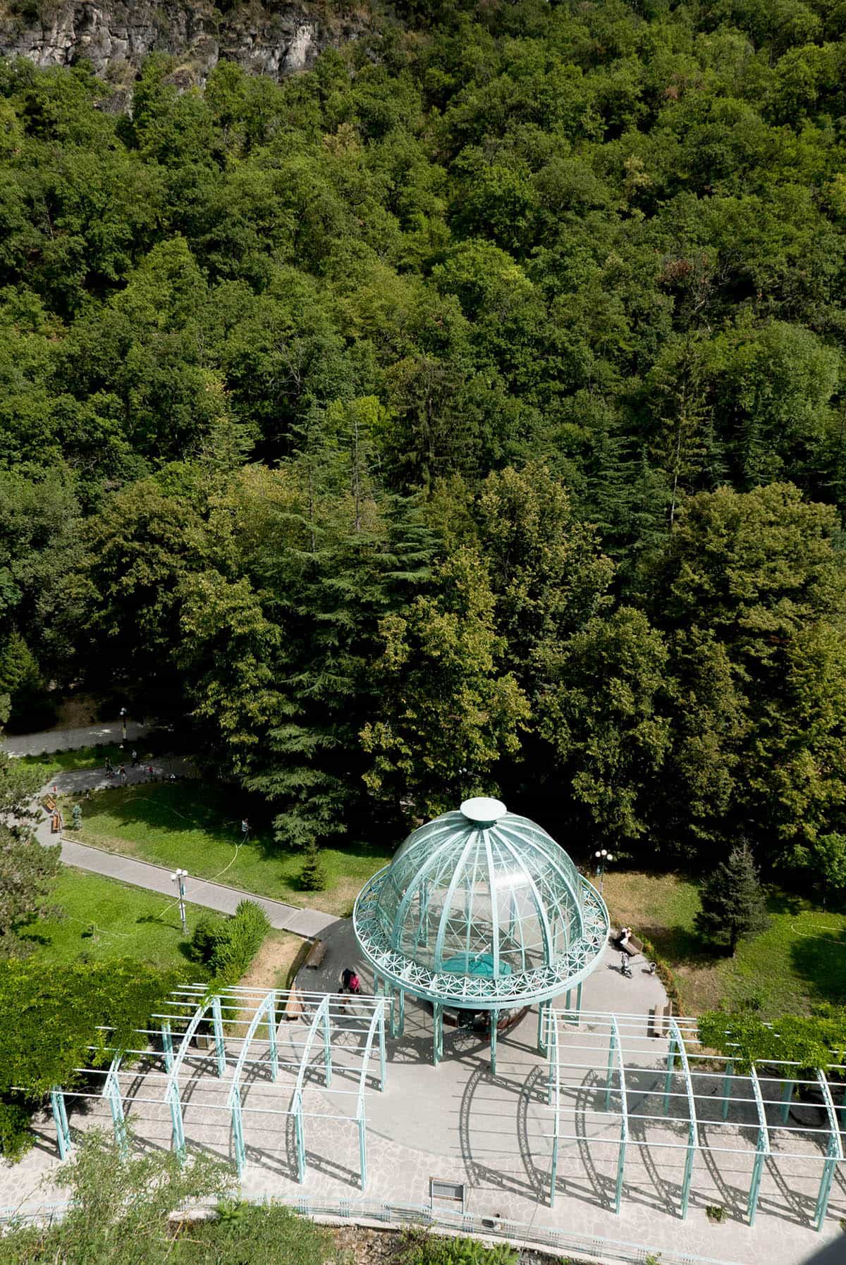 Gerogia - Borjomi open air swimming pool and mineral water park.